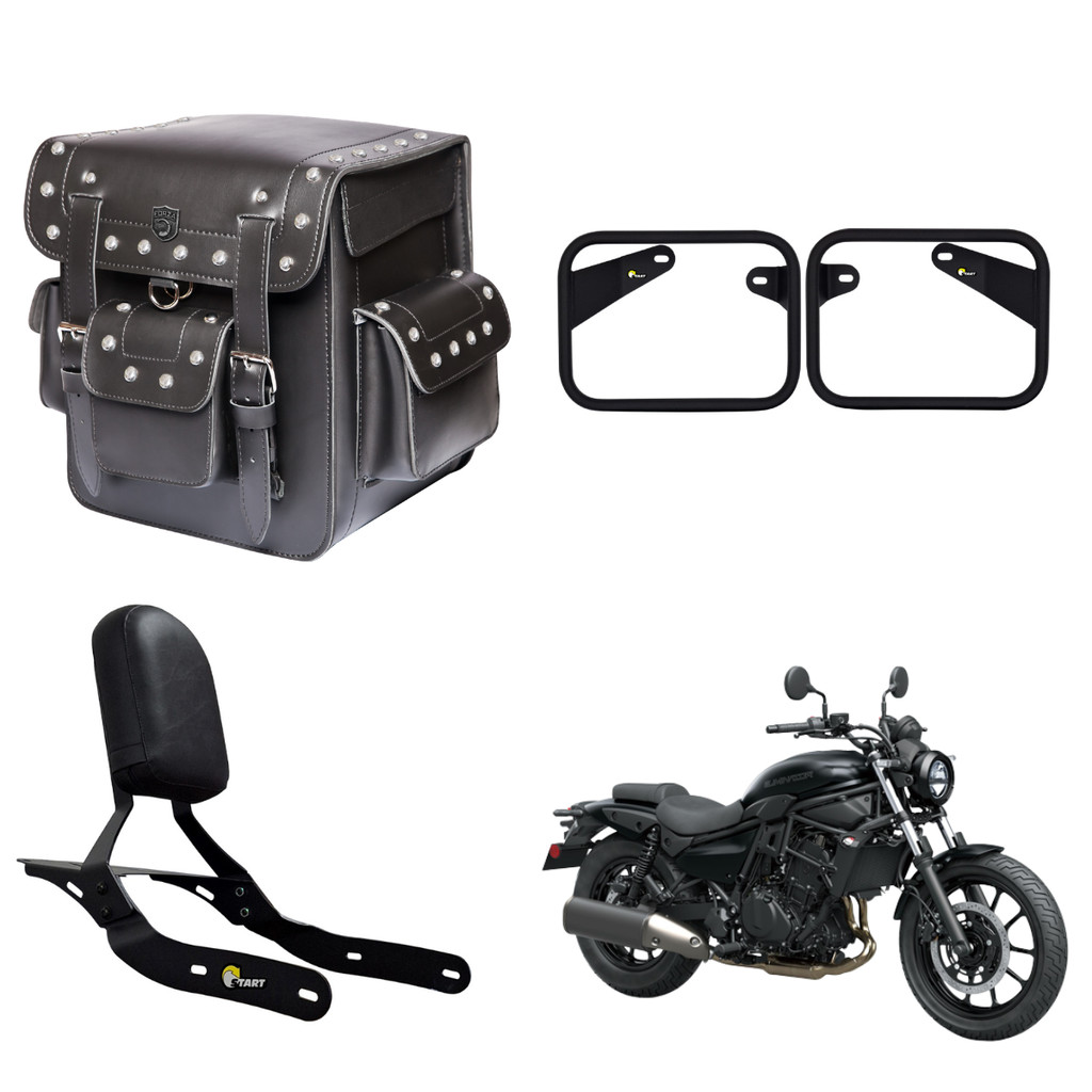 Alforge Bolsa Mala Baú Traseiro 40 litros Cravos Sissy Bar Encosto Afastador Suporte Eliminator 500
