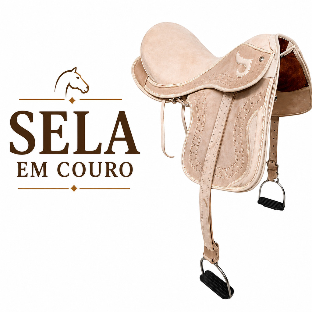 Sela para Cavalo de Campo de Couro Vaquejada com Loro e estribo