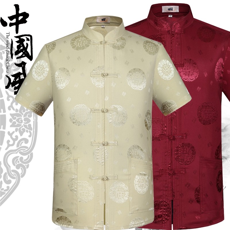 Verão Tang terno masculino de manga curta topos de meia-idade idosos roupas masculinas vovô roupas de verão roupas pai c