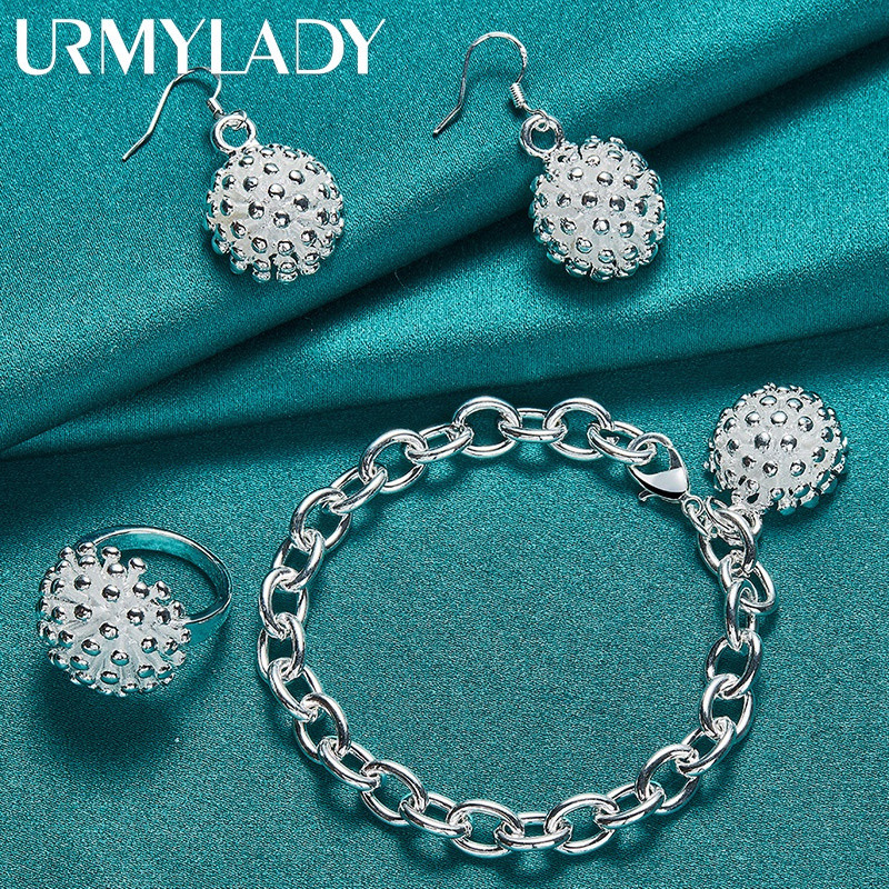 URMYLADY 925 Prata Esterlina Coral Pulseira Brinco Anel Conjunto Para Mulheres Festa De Casamento Moda Conjuntos De Jóia