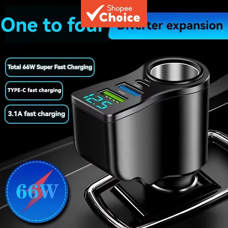 Carregador De Carro USB Tipo C De Carregamento Rápido 4 Em 1 66 W Com Voltímetro