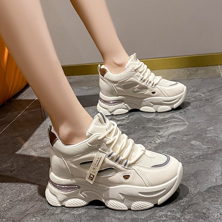 Sapatos femininos de sola grossa aumento interno papai sapatos femininos pequenos leves sapatos esportivos casuais All-m