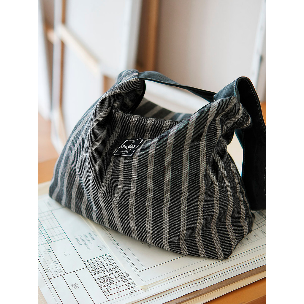 Sobag estilo japonês listrado outono inverno preguiçoso de um ombro algodão linho bolsa de lona feminina Commuter zíper 