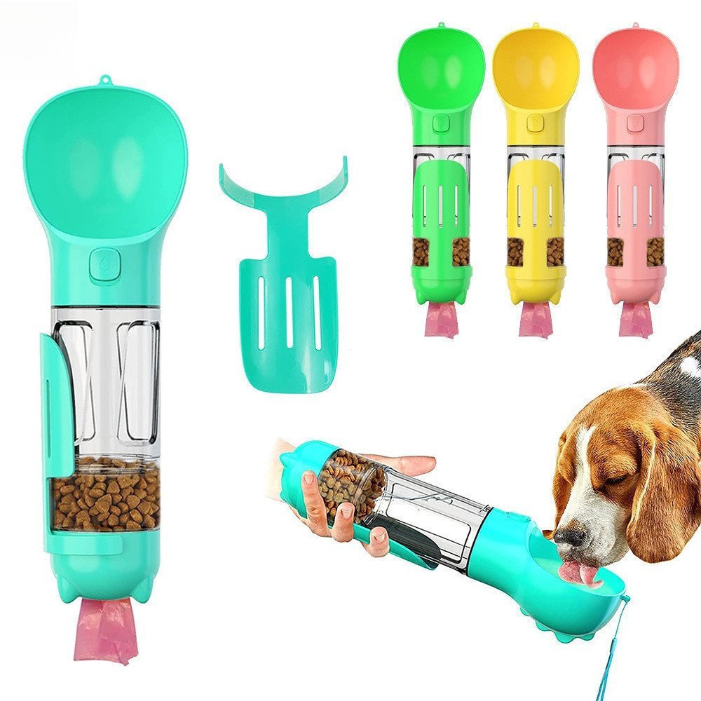 4 Em 1 Alimentador De Garrafas Cachorro E Água Bebedouro Para Cães Ao Ar Livre Com Pá De Cocô Bolsas