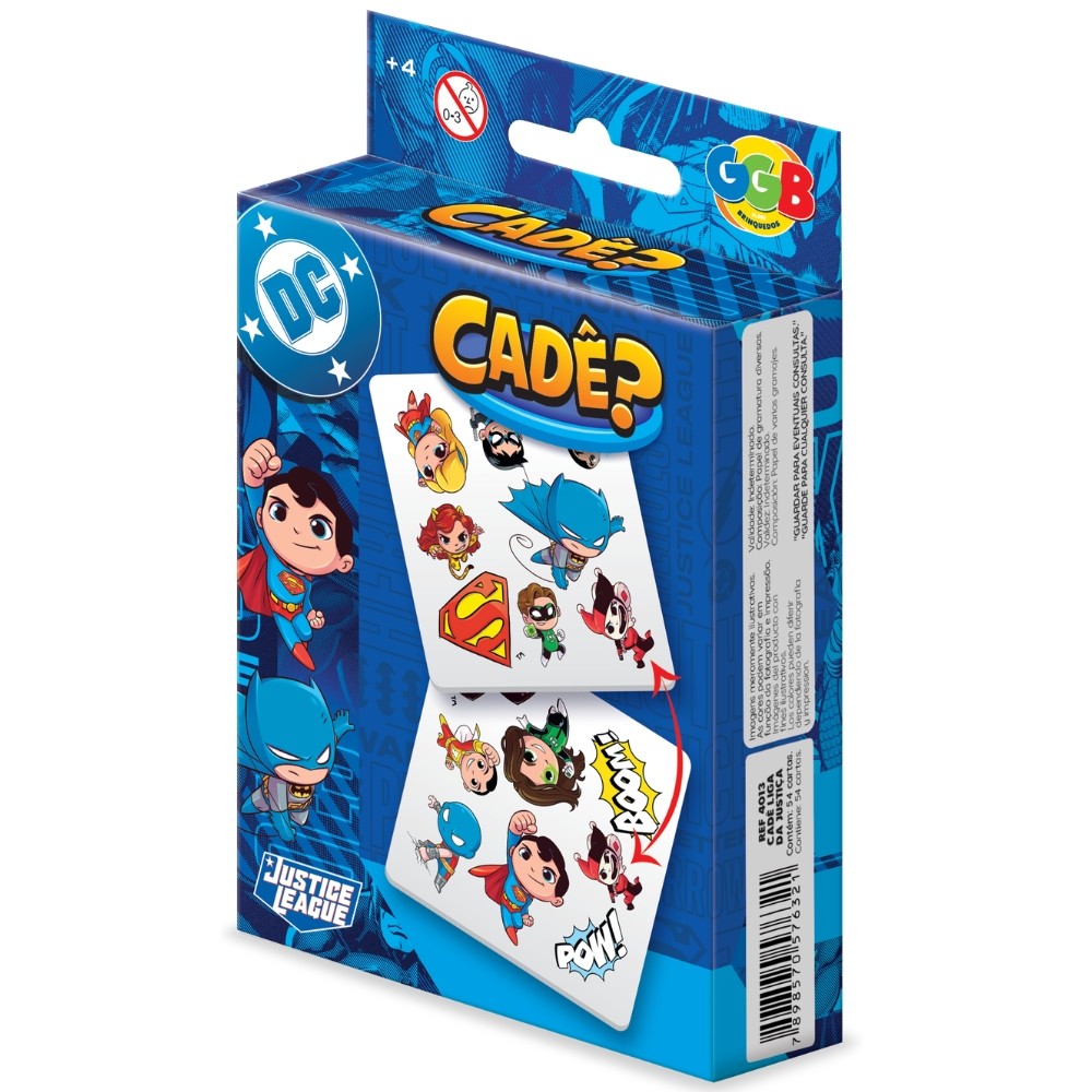 JOGO CADÊ? LIGA DA JUSTIÇA 54 CARTAS GGB BRINQUEDOS RACIOCÍNIO ACHEI TAPA CERTO DC JUSTICE LEAGUE