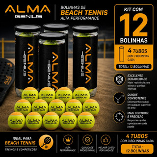 Kit Com 12 Bolas Beach Tennis Stage 2 Pro Alma Genius