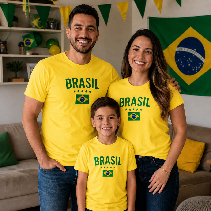 Camiseta Camisa Copa Familia Blusa Brasil Adulto e Infantil Malha Algodão Premium - Envio Imediato