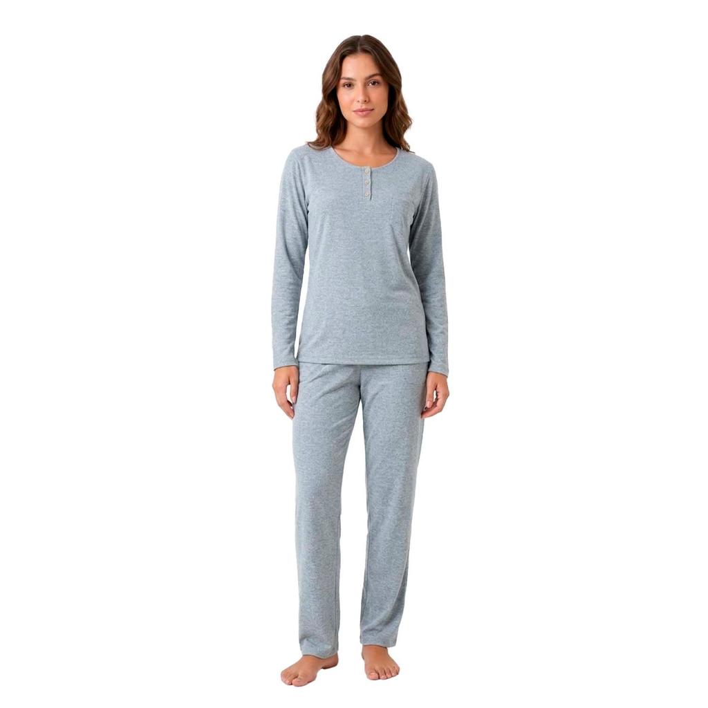 Pijama Feminino Inverno Blusa E Calça Malha Tricô - 2096