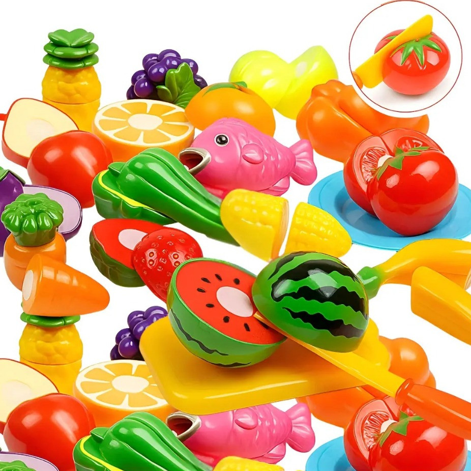 Frutinhas e Legumes Crec Crec com Velcro Cozinha De Brinquedo Kit com 11 Peças