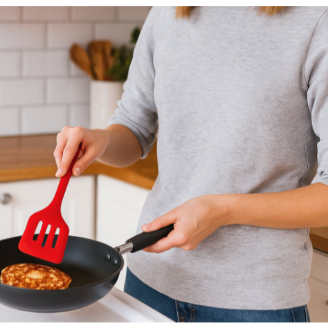 Espatula silicone Vazada - Mor | Utensílio de Cozinha Reforçado | Resistente ao Calor e Antiaderente