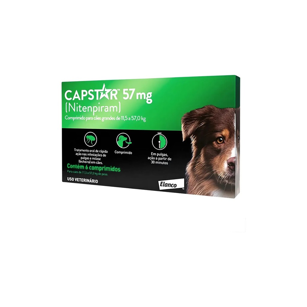 Capstar 57 mg Elanco para Cães acima de 11,4 Kg até 57 Kg - 6 Comprimidos