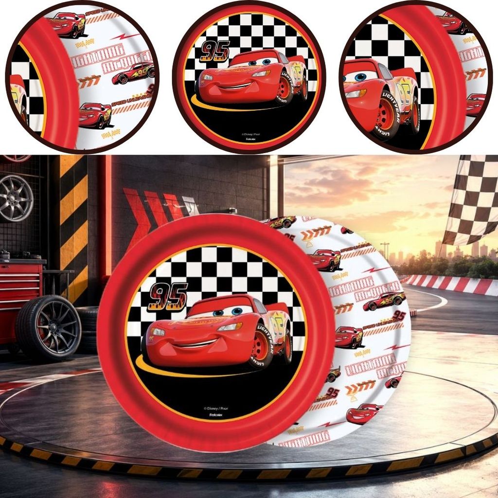8 PRATO BOLO FESTA CARROS DISNEY  DE PAPEL 18 CM FESTCOLOR (CHOCO)