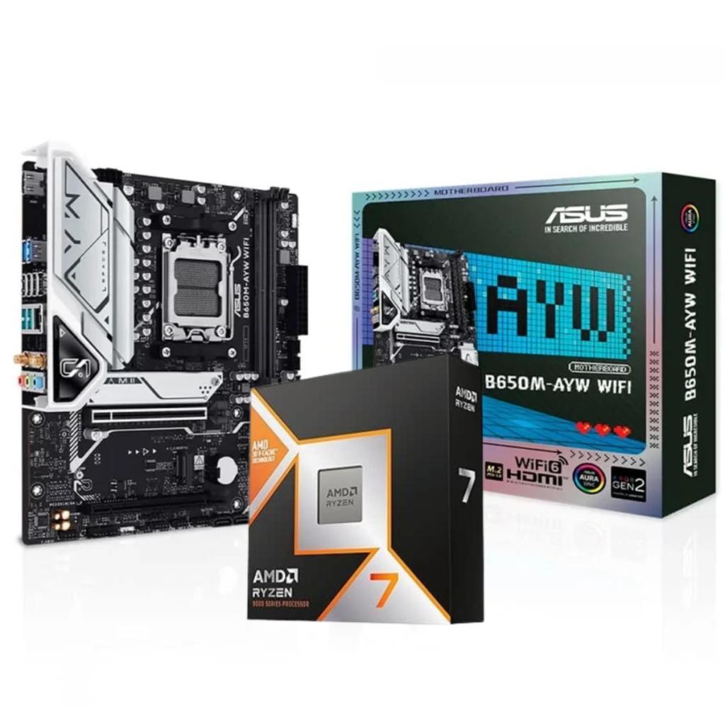 Kit Upgrade AMD Ryzen 7 9700X  Placa mãe Asus B650M-AYW WIFI Chipset B650