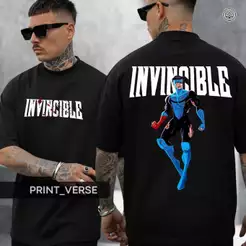 Camiseta Invencível Frente Costas Super Herói Estampa HQ Série Animada Desenho Camisa Over Algodão Básica