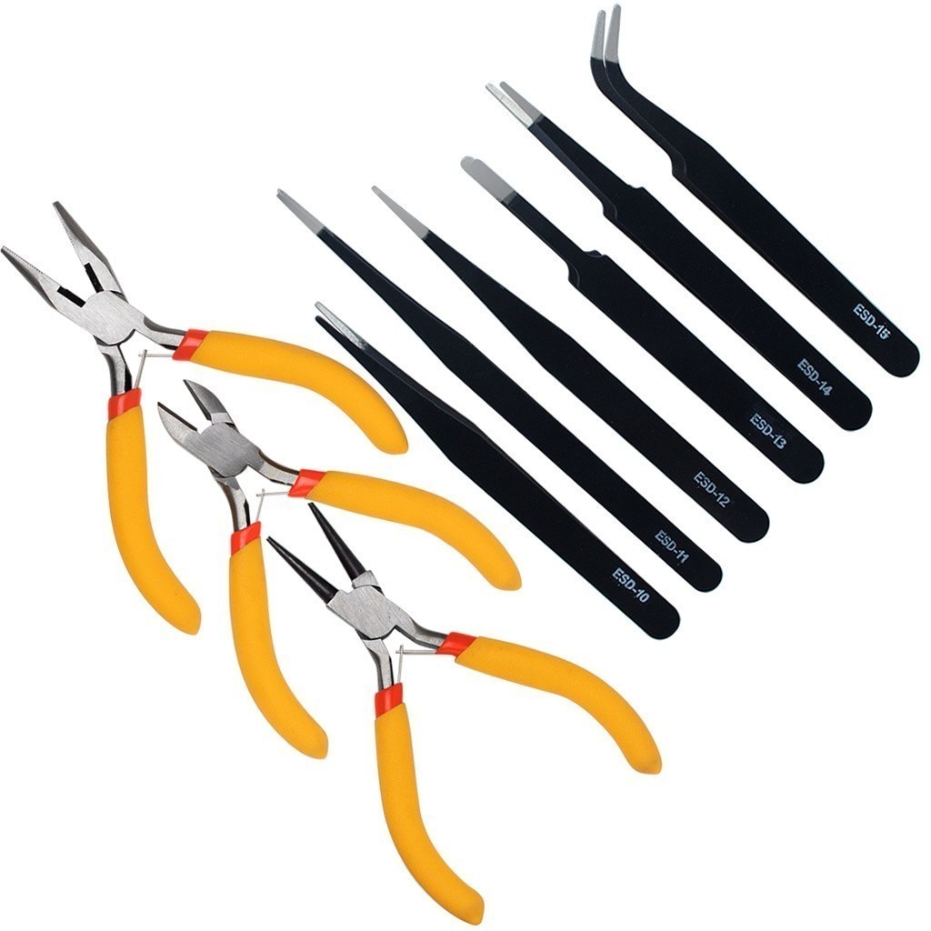 Kit 3 Mini Alicates + Jogo 6 Pinças Profissional Precisão