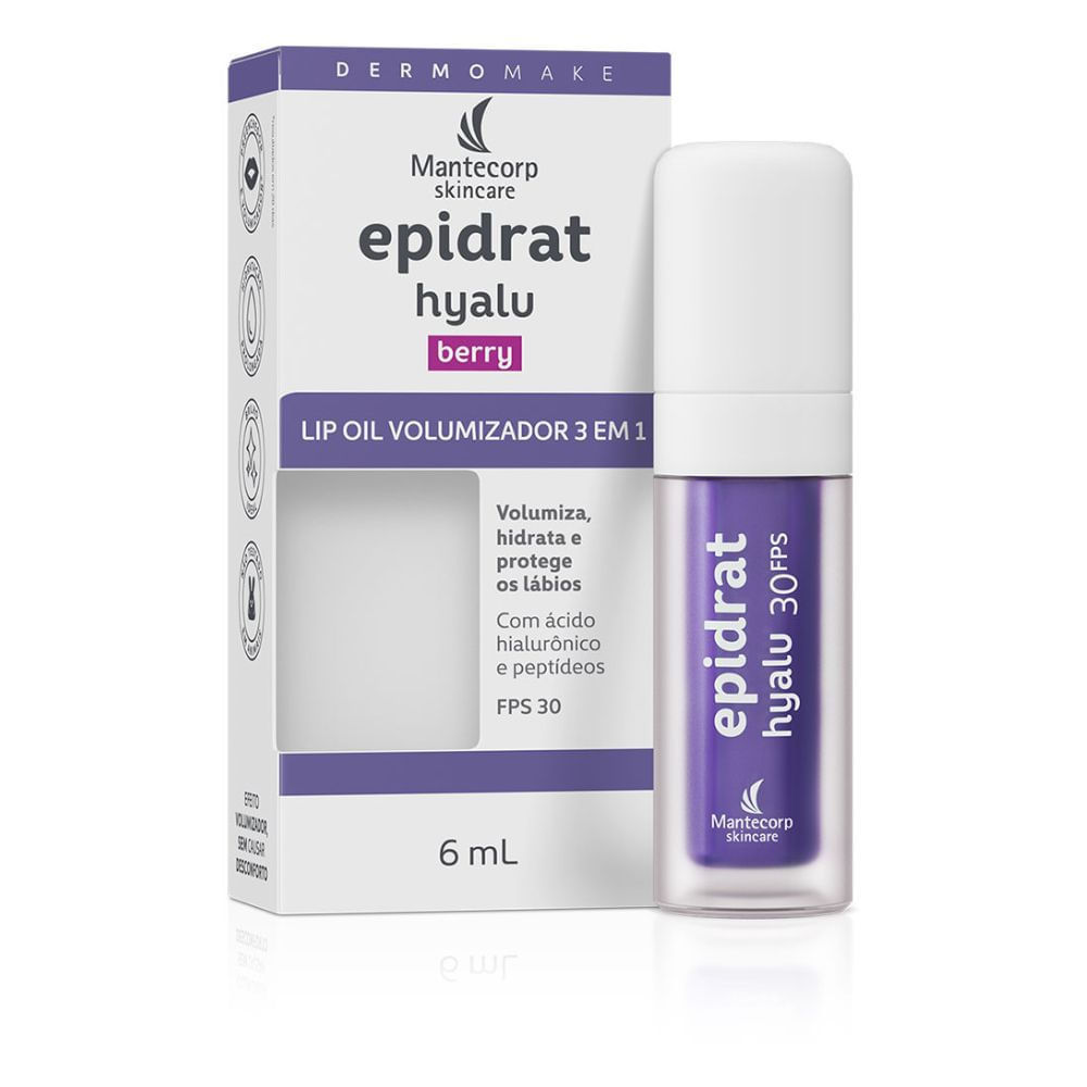 Lip Oil Mantecorp Skincare Epidrat Hyalu Berry Volumizador 3 em1 com 6ml