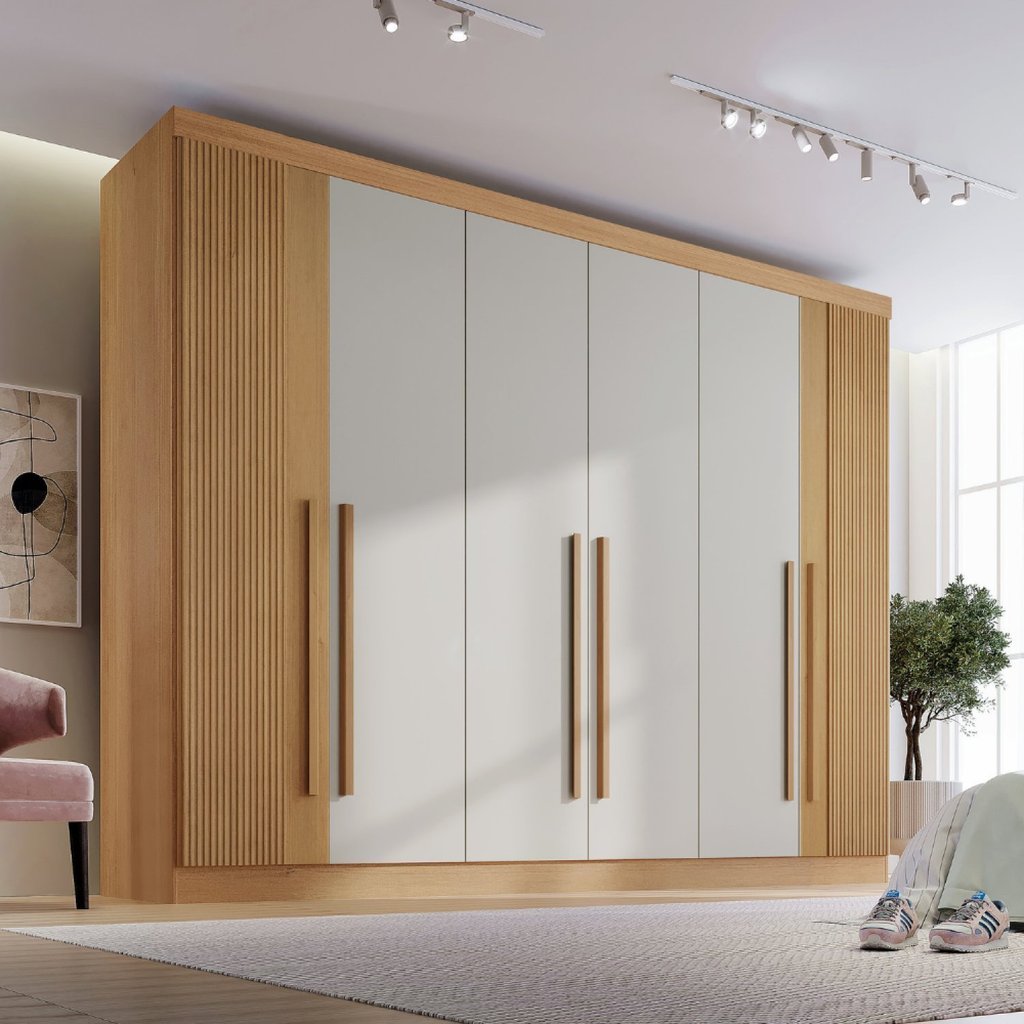 Guarda-roupa Casal MDF Ripado 6 Portas 6 Gavetas Paris Plus Cinamomo/Off White