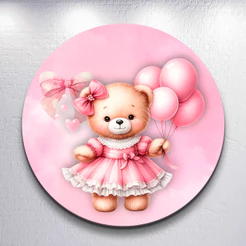 Capas Festa Infantil Painel Redondo Mini ou Grande Menina Ursinha Princesa Rosa Baby Decoração