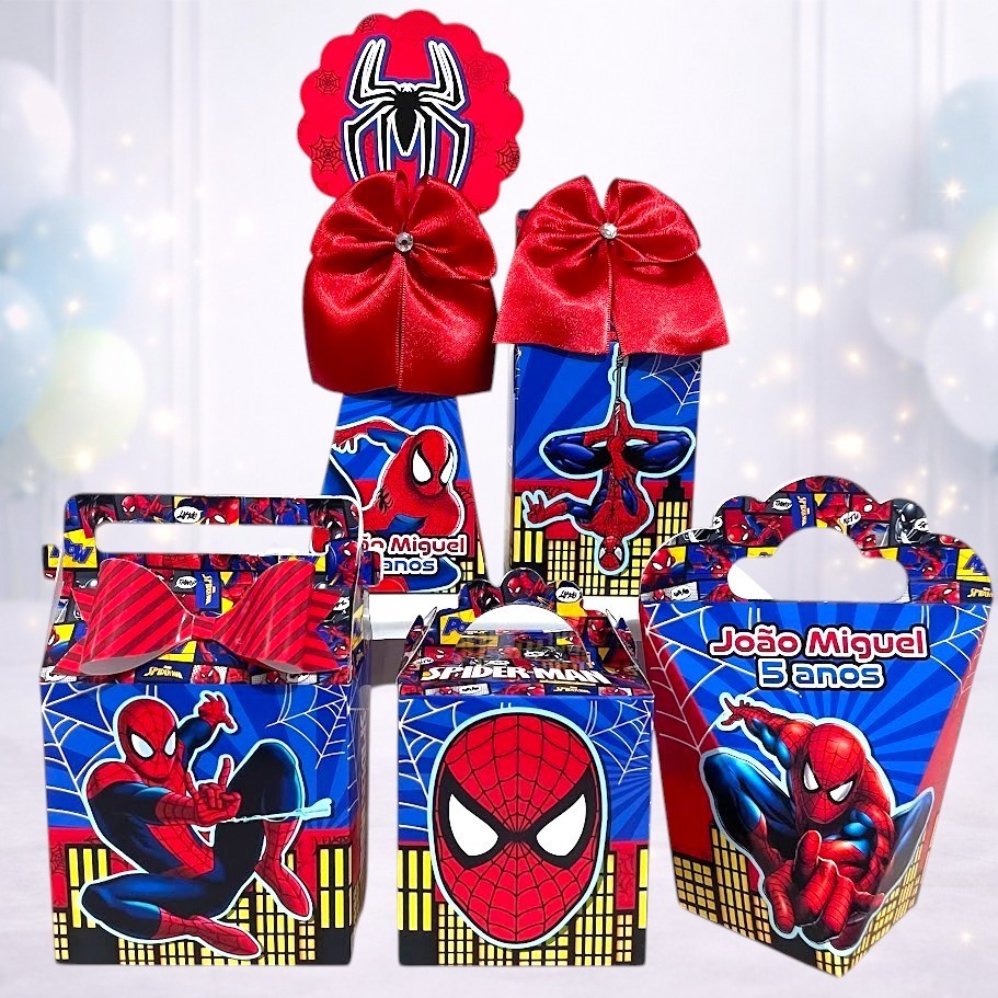 Kit Personalizados caixas Festa Homem Aranha Spider Caixinha Aniversário Lembrancinha Pegue e Monte