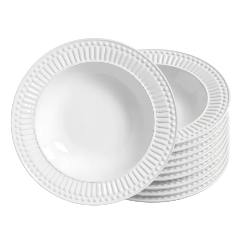 Jogo 10 Prato Fundo de Cerâmica Branco 22cm Porto Brasil Caldos Sopas Roma