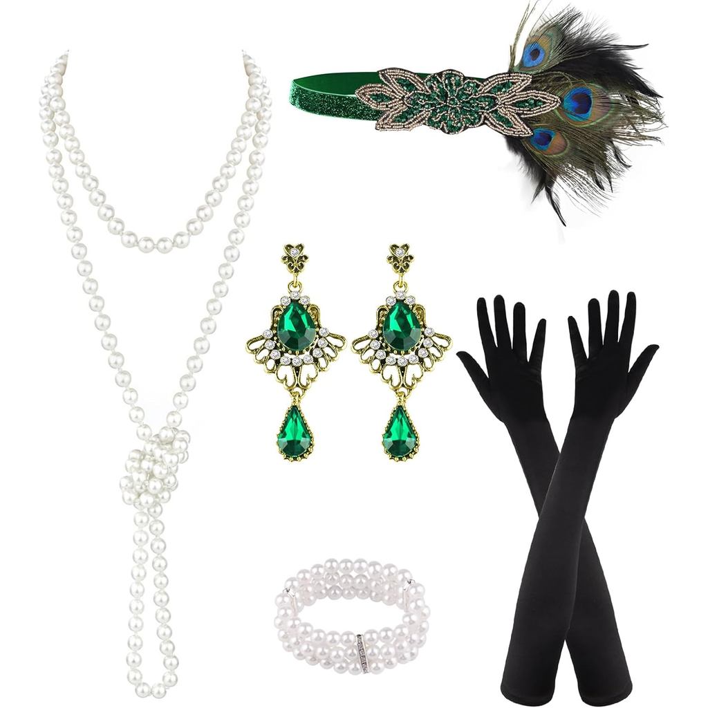 PLULON 6 Peças Acessórios Flapper Anos 1920 para Mulheres, Acessórios Flapper Femininos Anos 1920, Moda para Fantasia do