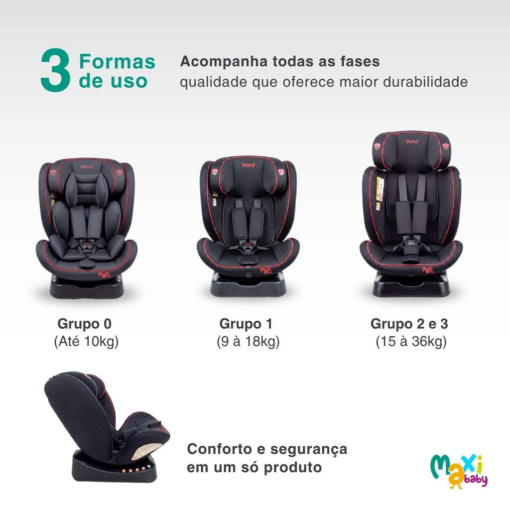 Cadeira Carro Reclinável 5 Posição 0-36 Preto Wind Maxi Baby — imagem 2 de 2