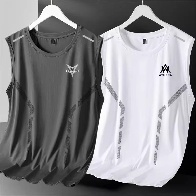 Moda de secagem rápida solta Casual trabalho colete de seda gelo masculino basquete obstáculos moletom sem mangas camisa