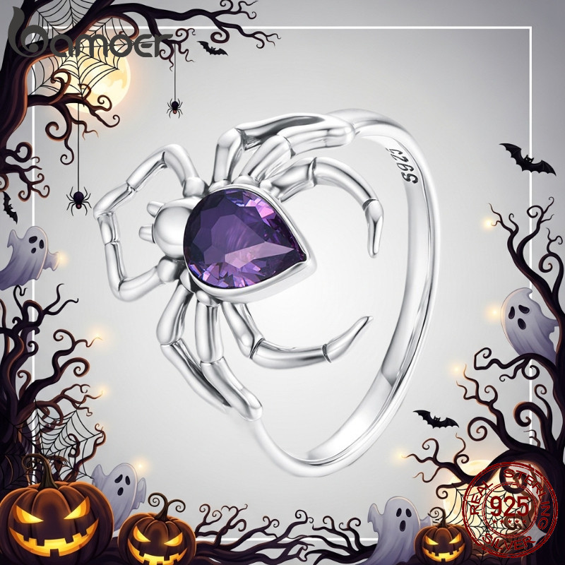 Bamoer 925 Original Anel De Prata Esterlina Aranha Escura Jóias Personalizadas Presente Feminino