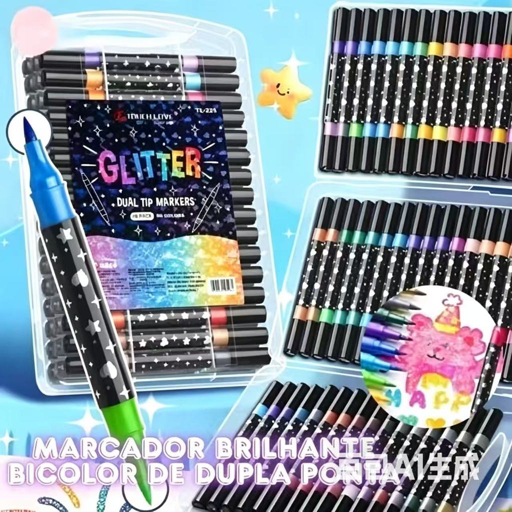 Marcador metálico 12/24/36/48/60/72/96/120 caneta de glitter de cabeça dupla marcador de cabeça dupla brilhante