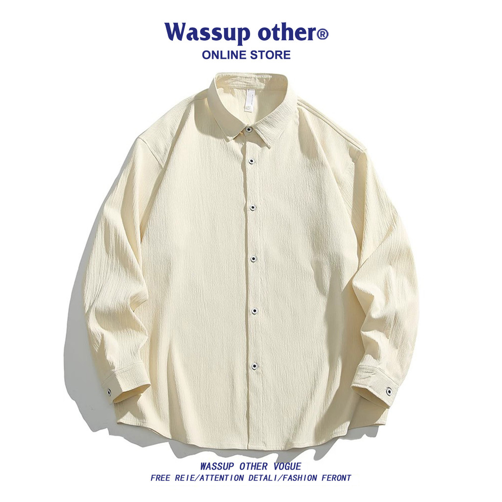WASSUP OUTRO Camisa Japonesa Simples de Manga Comprida Masculina Verão Street Wear Solta Camisa Casual Jaqueta Masculina