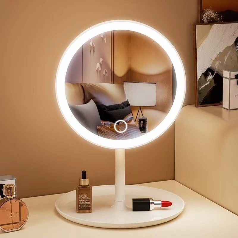 Espelho LED de Mesa com Bandeja Porta Maquiagem Luz 3 Cores Ajustável Touch USB — imagem 1