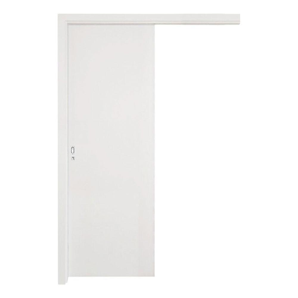 Kit Porta de Correr Interna Pinhal 10 a 15 cm, Branco Acabado, 213 x 80 cm