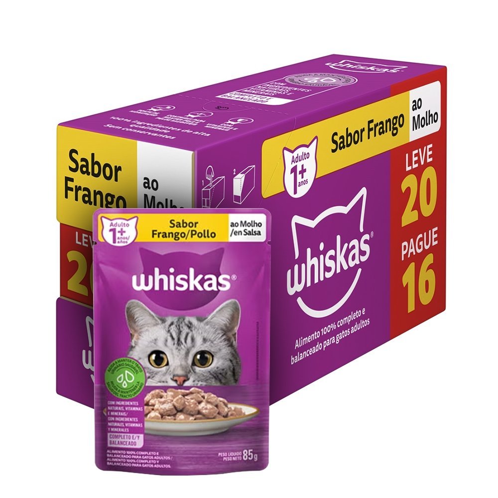 20 unidades Ração Whiskas Sachê Frango ao Molho 85g  - Leve 20 Pague 16