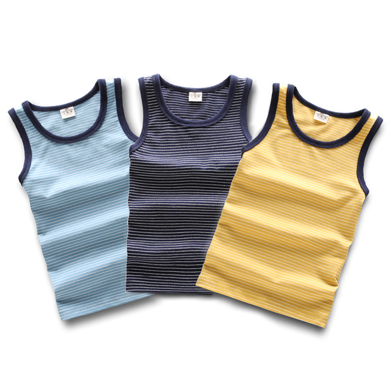 Crianças roupas infantis meninos verão colete crianças sem mangas camisetas médio grande crianças bebê fino listrado cam