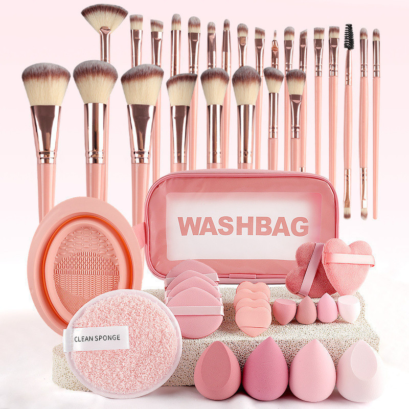 Conjunto de Pincéis de Maquiagem para Viagem Esponja de Beleza Puff de Pó 46 Peças Ferramentas de Beleza Faixa de Cabelo