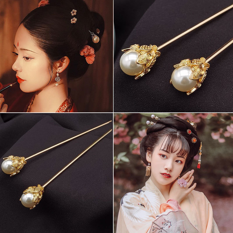 Hanfu cocar pérola hairpin feminino antigo acessórios de cabelo traje antigo elegante bonito vara Cheongsam hairpin verm