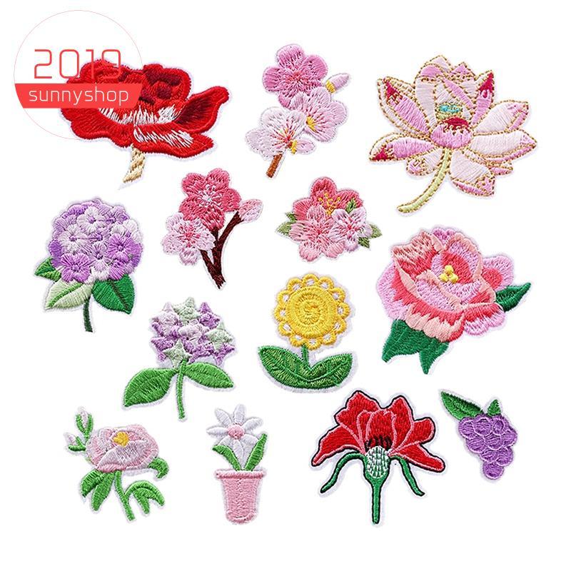 [Bestseller S] 13 PCS Ferro Em Patches Apliques De Flores Adesivos , Cesta Bordado Decorativos Costura