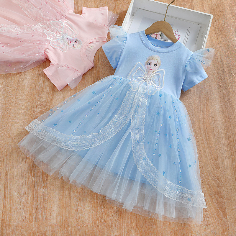 Estoque pronto frete grátis vestido infantil meninas vestido de verão elsa vestido 2026 novo estilo elegante vestido de