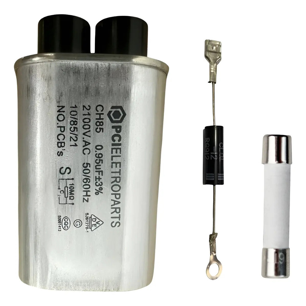 Kit Capacitor Alta Tensão Microondas 0.95uf 3t+fusivel+diodo