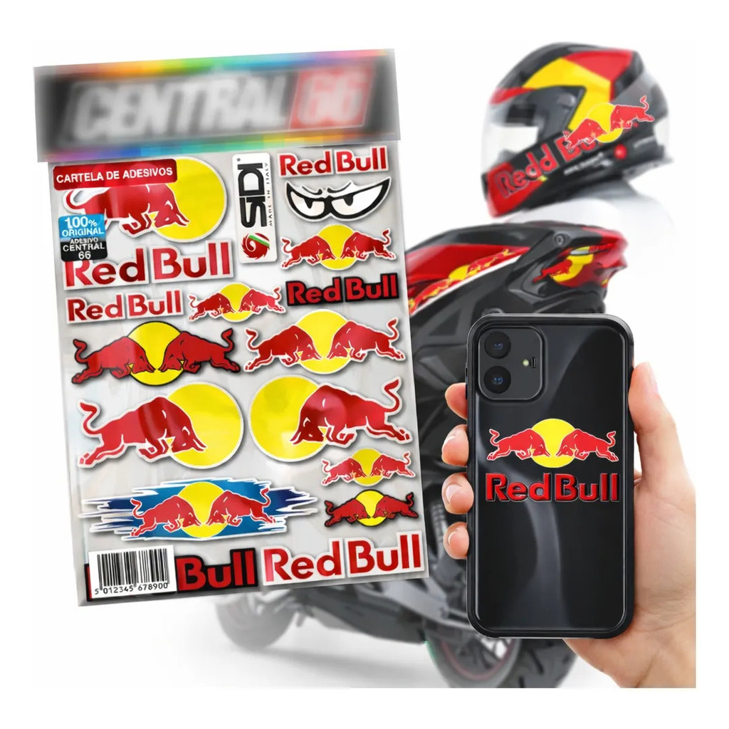 Cartela Adesivos Red Bull Resinado Premium Notebook Moto