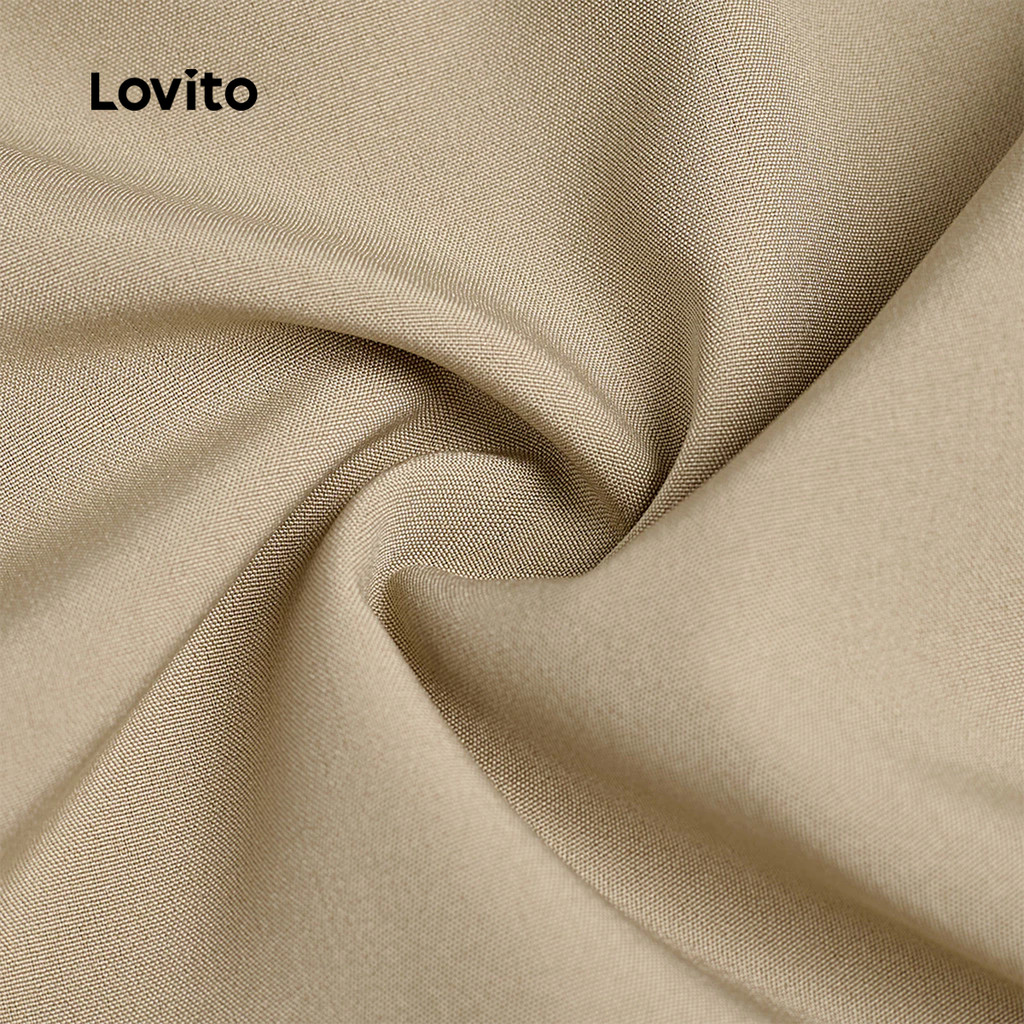Lovito Vestido Casual Assimétrico com Babado e Zíper Cor Caqui Primavera/verão para mulheres LK4ED720