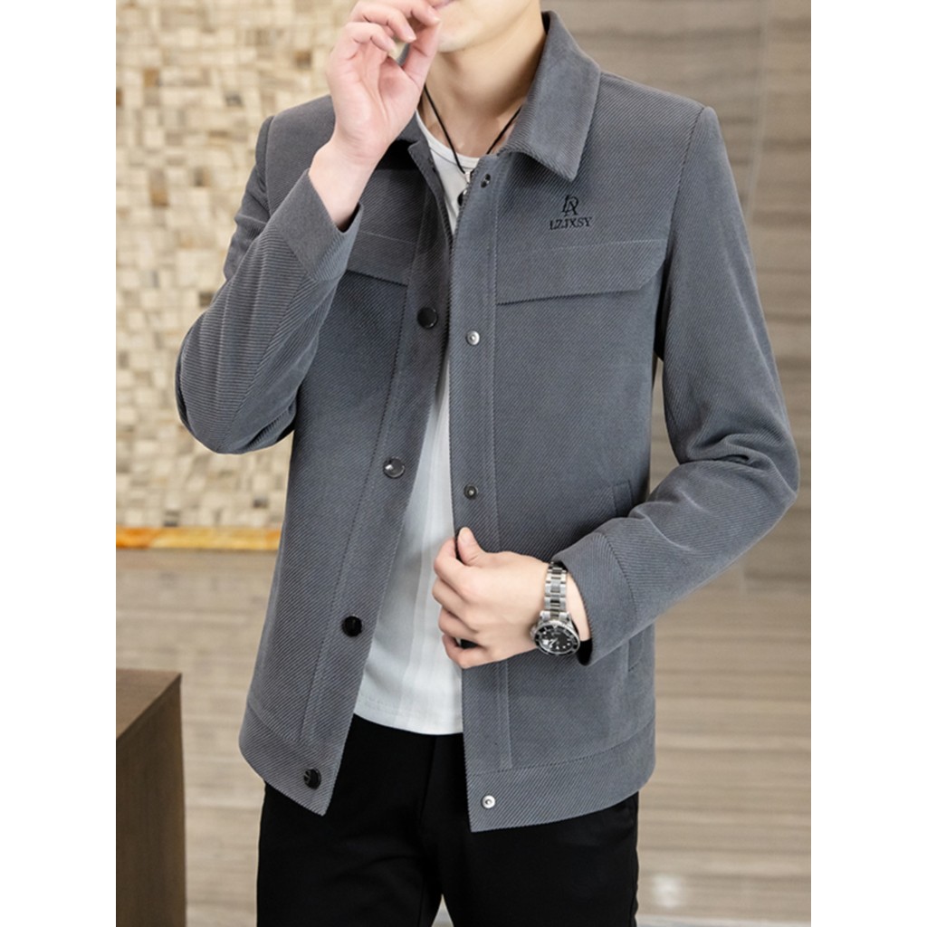 Outono inverno novo estilo jaqueta masculina lapela cor sólida topo na moda fino-ajuste High-End Casual algodão engrossa