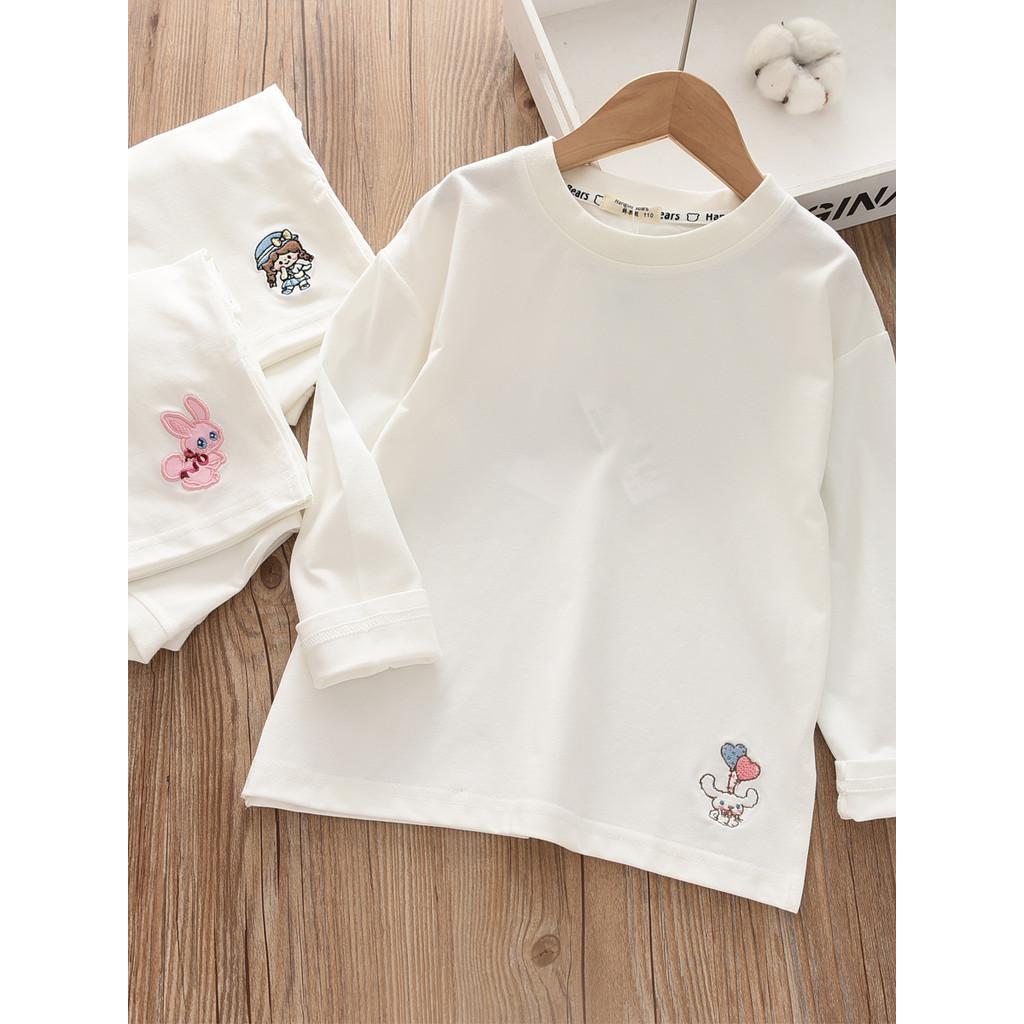 Estilo ocidental roupas infantis 2026 estilo primavera crianças meninas de manga comprida camiseta branca bebê médio gra