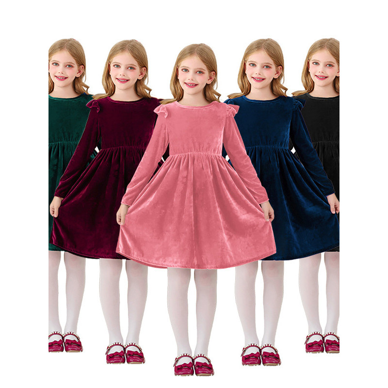 Meninas vestido de lã babados manga longa Casual primavera outono vestido princesa festa natal crianças inverno