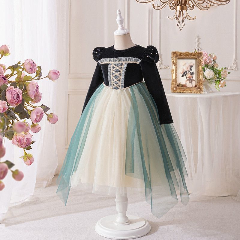 Elsa vestido de princesa bebê Anna mostrar meninas vestido de veludo primavera outono crianças aniversário vestido fofo