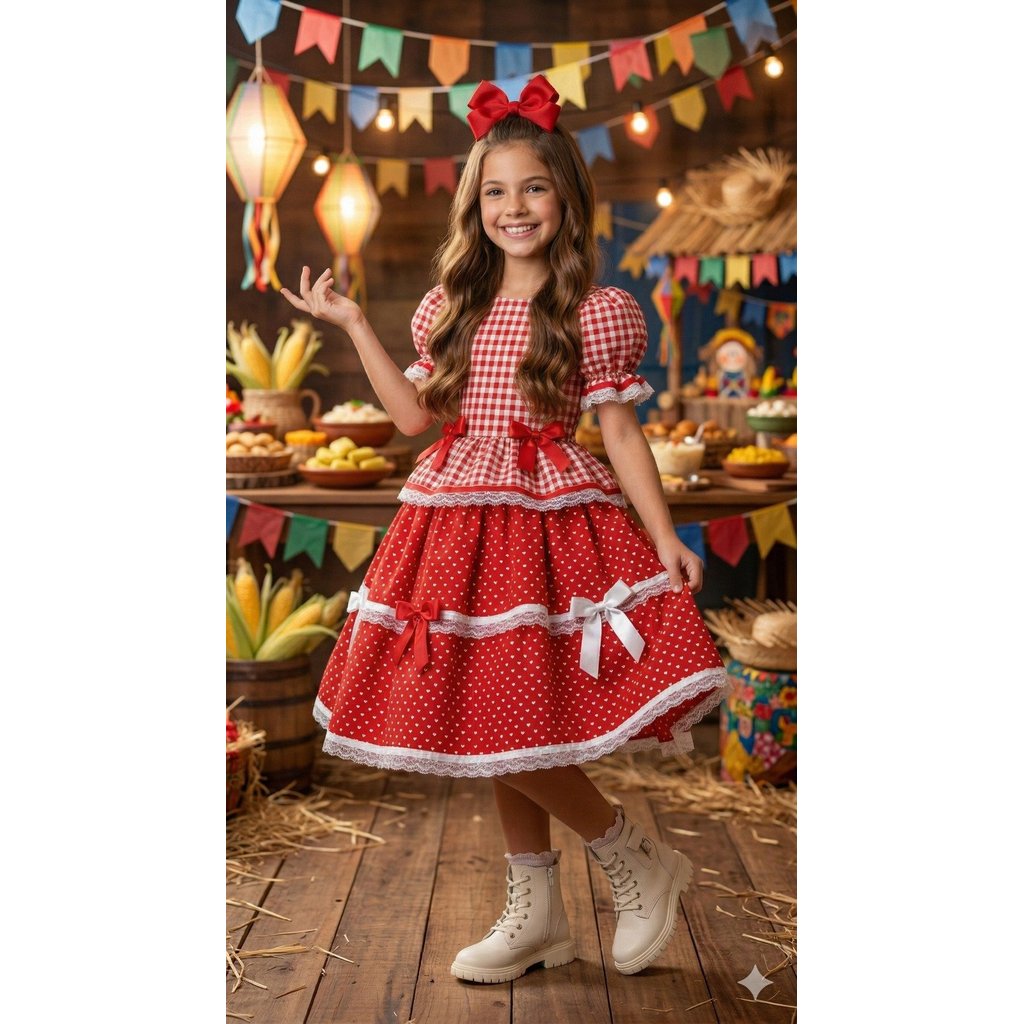 Vestido Casual Junino Mimadine Luxo Stefanny Vermelho