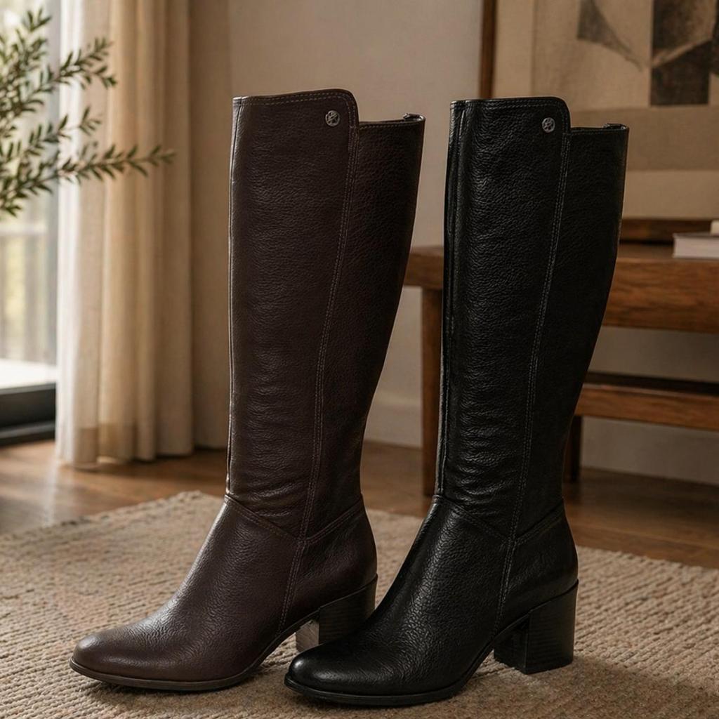 Bota Feminina Bottero Cano Alto em Couro com Salto Bloco Elegante