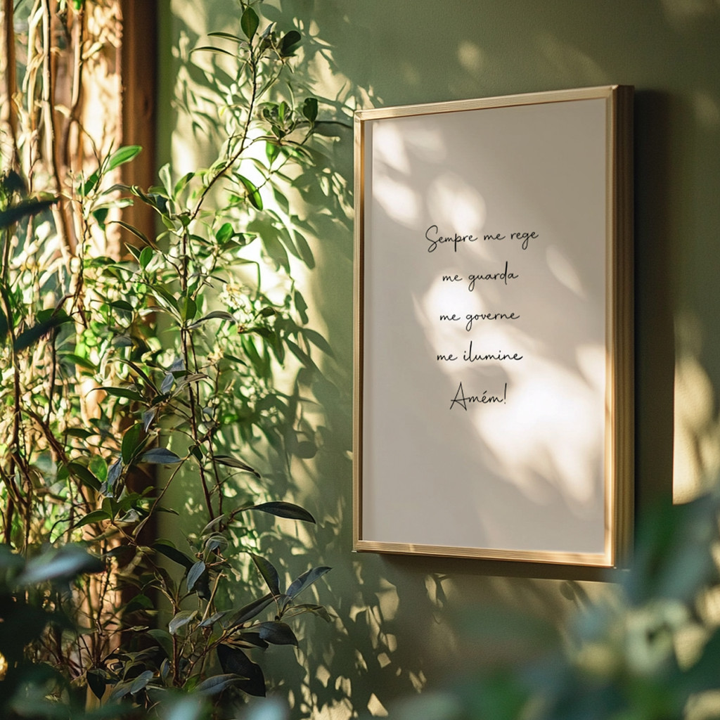 Imagem Quadro com Moldura Sempre Me Rege Frase Fé Espiritual Oração Minimalista Quarto Sala