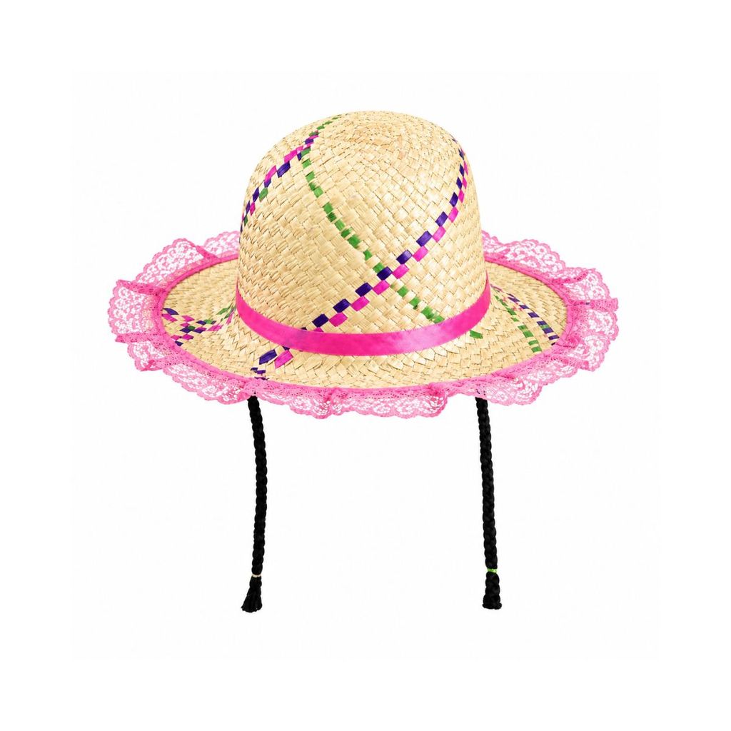 Chapéu Com Trança De Palha Mocinha Festa Junina Rosa