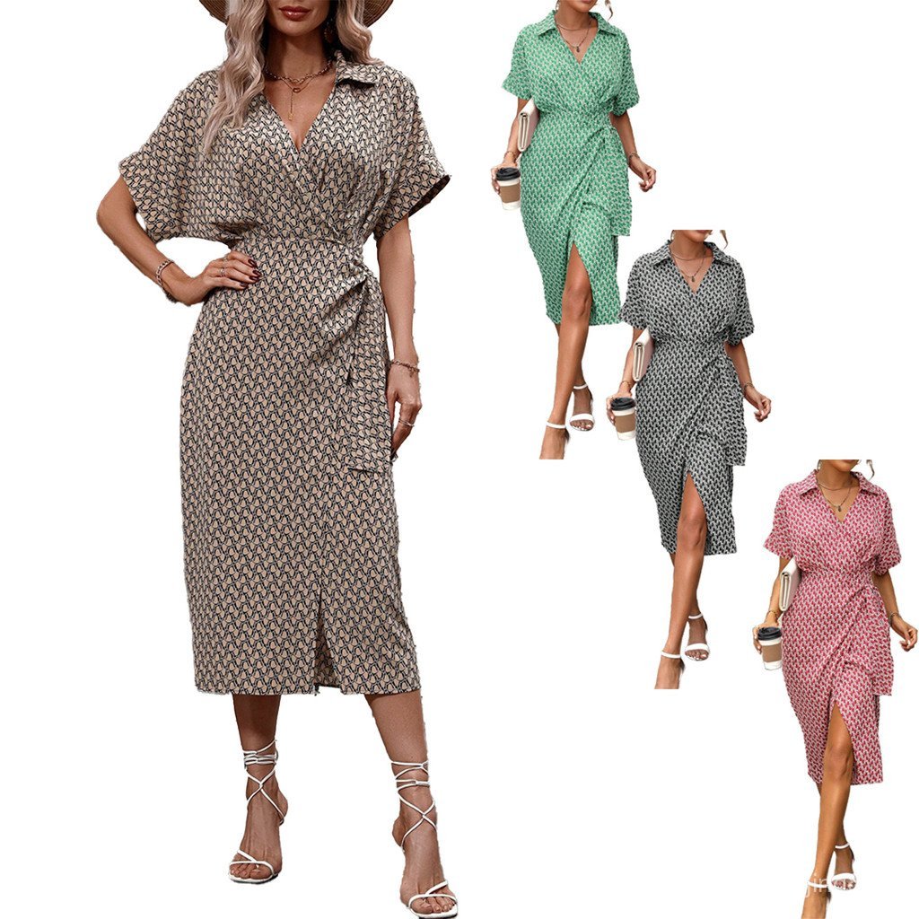 Vestido Glamouroso Feminino: Vestido Longo Estampado de Verão Europeu e Americano, Vestido Casual Feminino com Cintura A